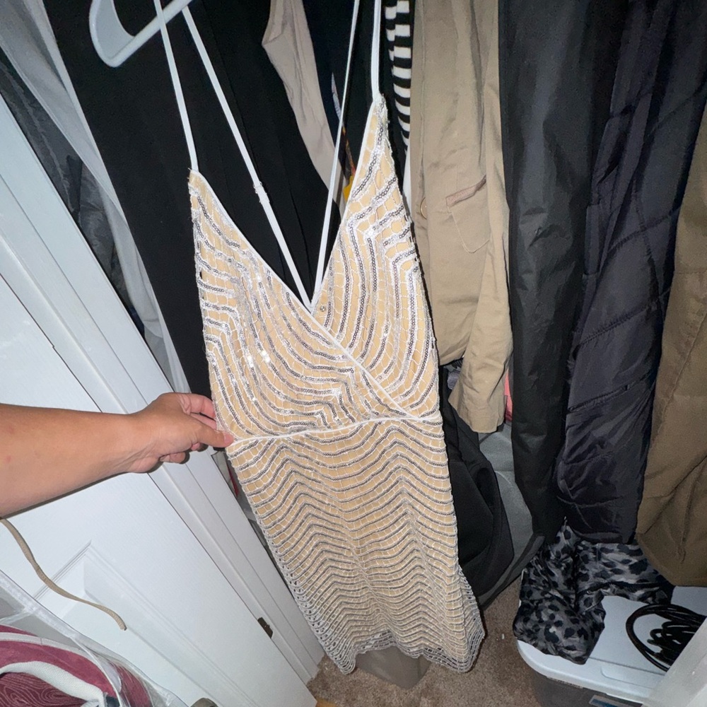 Elegant Gold and White Women's mini Dress